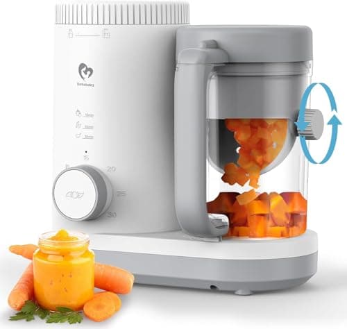 Image of Baby Food Maker Bellababy Baby Food Processor, Puree Blender Steamer with Reversible Steam Basket, One Button Easy Operation & Large Opening for Easy Cleaning (Grey-01)