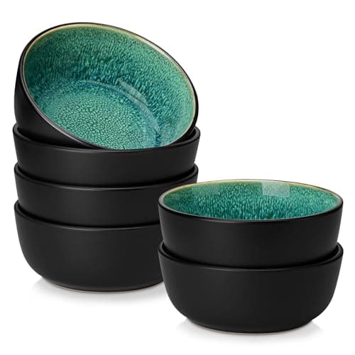 Image of vancasso Playa 900ml Cereal Bowls Set of 6, Mediterranean Style Ceramic Bowls for Soup/Pasta/Ramen/Salad/Fruit/Breakfast/Rice, Dishwasher & Microwave Safe, Green