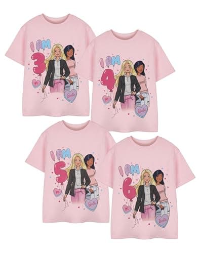 Image of Barbie Girls Pink Short-Sleeved T-Shirt | Birthday Age Graphic Tee for Kids | Doll Character Top | Retro Fashion Apparel | Children's Movie Merchandise Gift