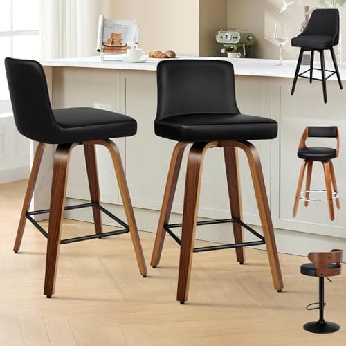 Image of ALFORDSON Bar Stools Set of 2, Thick Padded Barstools, Kitchen Chairs with Backrest and Footrest, for Breakfast Dining Room Countertop, 150KG Loads, PU Leather, Black