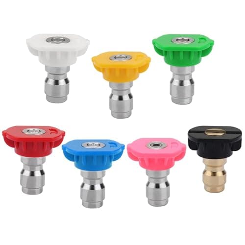 Image of 7 Pcs Pressure Washer Spray Nozzle Tips, Quick Release Pressure Nozzle Tips 1/4 Inch, Multiple Degrees Connection Pressure Washer Tips for Car Garden Cleaning