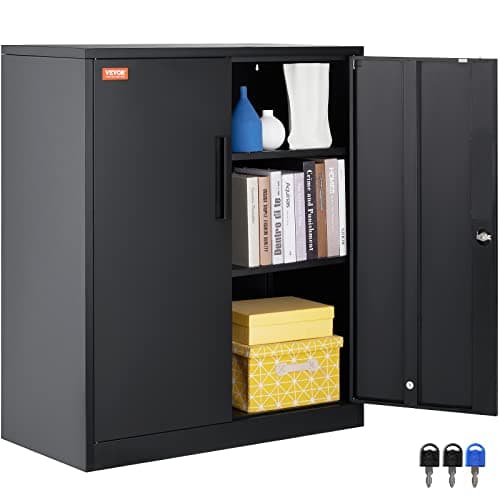 Image of VEVOR Metal Storage Cabinet with 2 Magnetic Doors and 4 Adjustable Shelves, 200 lbs Capacity per Shelf, Locking Steel Storage Cabinet, 42'' Metal Cabinet with 3 Keys, for Office, Garage, Home, Black