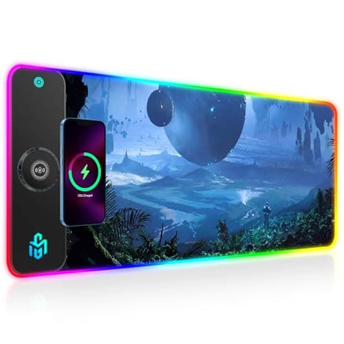 Image of GIM Wireless Charging RGB Gaming Mouse Pad 15W, LED Mouse Mat 800x300x4MM, 10 Light Modes Extra Large Mousepad Non-Slip Rubber Base Computer Keyboard Mat for Gaming (Magnetism-Planetary Dreams)