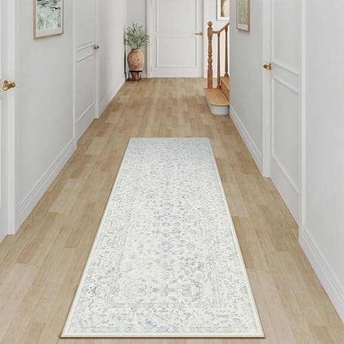 Image of PureCozy Runner Rugs for Hallway 60x180cm Long Vintage Blue Area Rug Washable Non Slip Bobo Lounge Bedroom Kitchen Bedside Office Corridor Indoor Bathroom Carpet Dining Living Room