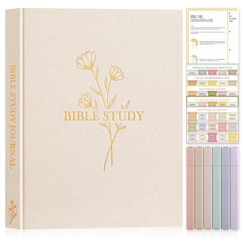 Image of Lanpn Bible Study Journals for Women with Tabs & Highlighters, Church Notes Taking Daily Devotional Journaling, Linen Bible Prayer Guide Notebook Christian Religious Faith Based Gifts, Beige
