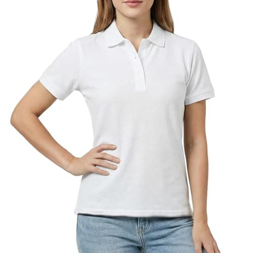 Image of viiotu Womens Polo Shirt Short Sleeve 100% Cotton Polo Shirts for Women Slim Fit Ladies T Shirts for Golf Work Casual Tops (UK, Alpha, S, Regular, Regular, White)