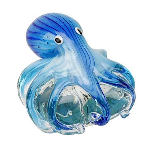 Image of Juliana Objets d'art Glass Figurine - Blue Octopus On Rock Paperweight Ornament 60208
