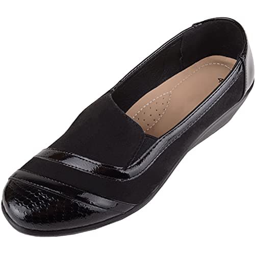 Image of Womens Slip On Patent Wedge Formal Work Twin Gusset Comfort Shoes - Black - UK 4 / EU 37