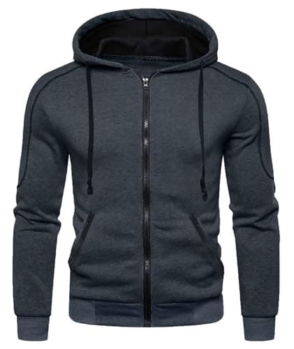 Image of Mens Hoodie Zip up Hooded Sweatshirts Casual Pullover Long Sleeve Fleece Jacket with Zipper Pocket Dark Grey M