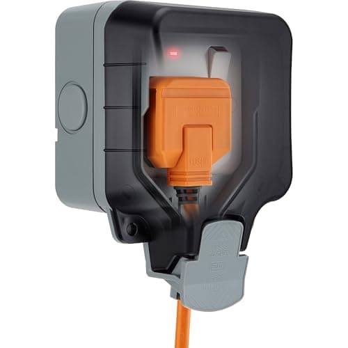 Image of BG Electrical Outdoor Single Switched Power Wall Plug Socket, Weatherproof, Suitable for EV Mode 2 Chargers, Nexus Storm, Grey, 13A, IP66 Rated, WP21