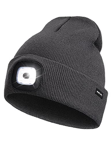 Image of Rechargeable LED Lighted Beanie, Perfect Dad Gifts in Christmas, Stocking Fillers Cap with Light Hands Free Head Torch Unisex Winter Warm Knit Beanie Light Grey