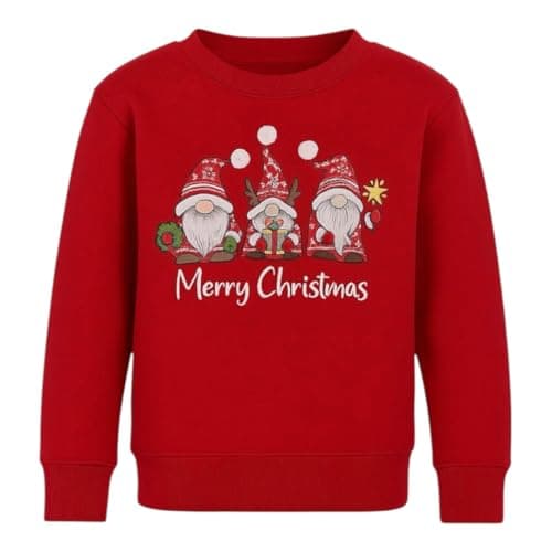 Image of eyes Kids Christmas Jumper Boys Girls Sweatshirt Xmas Unisex Gnomes Sweatshirt Jumper for Kids Merry Christmas Gnome Graphic Design Festive Holiday Warm Apparel Gift Idea (Red, UK 11-12yr)