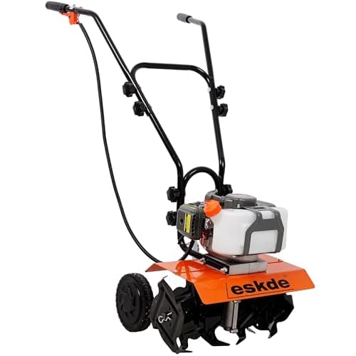 Image of eSkde Petrol Rotavator - 43cc 2-Stroke Mini Tiller with 6 Steel Blades for Soil Aeration, Weeding & Bed Preparation, Compact Garden Cultivator - Adjustable Handle Rotary Cultivator Garden Tool
