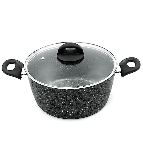 Image of Blackmoor 66130 Classic 24cm Stock Pot with Tempered Glass Lid / 5-Litre Capacity/Non-Stick Coating/Cool Touch Handles/Suitable for Induction, Gas & Electric Hobs/Black Colour
