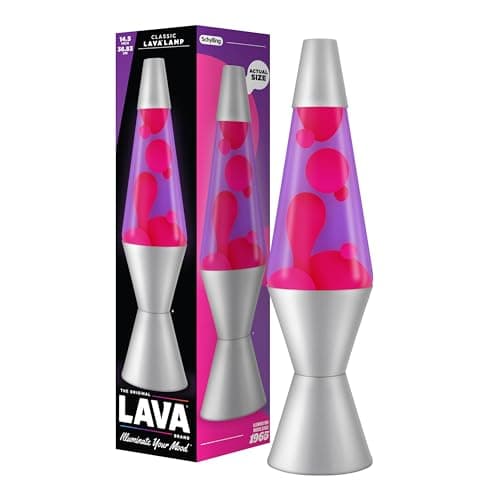 Image of Lava Lamp 2121, Pink Wax, Purple Liquid, Silver Base and Cap, Original 14.5 inch LAVA Motion Lamp to Illuminate Your Mood