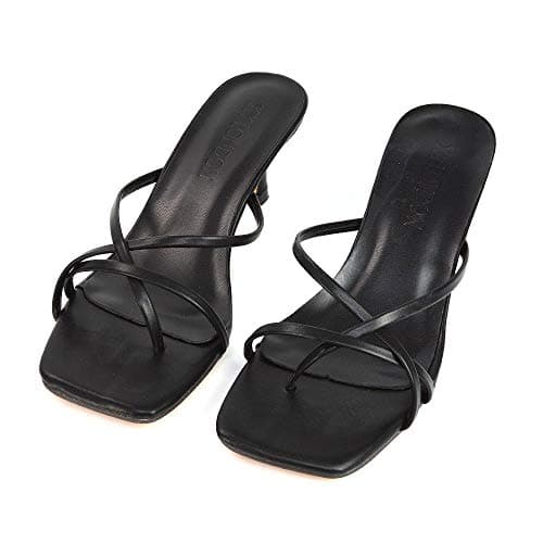 Image of ESSEX GLAM Womens Low Heel Mule Sandals Ladies Strappy Square Toe Post Slip On Stiletto Kitten Heel Summer Shoes Size 3-8