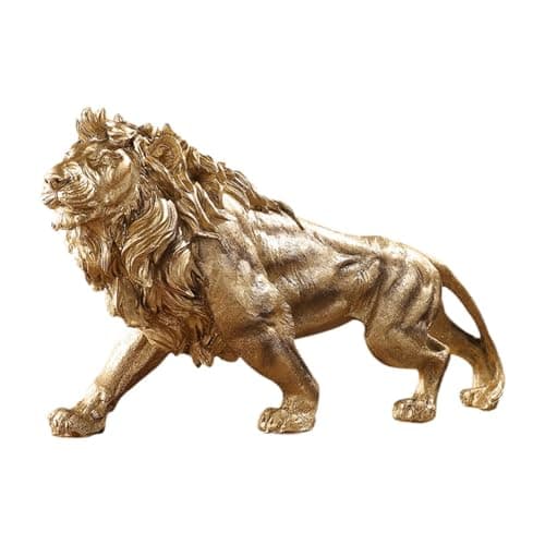 Image of Baoblaze Lion Statue Resin Figurine Decoration Gold Crafts Collection Tabletop Ornament Animal Sculpture for Office Table Centerpieces