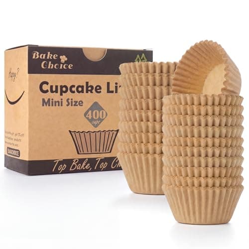 Image of Bake Choice 400pcs Mini Cupcake Cases for Baking, Natural Parchment Petit Four Cases, Food Grade Non Stick greaseproof Truffle Cases for Cake Balls, Muffins, Cupcakes and Candies