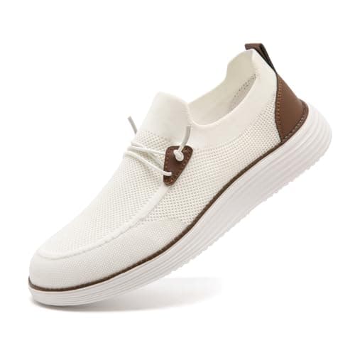 Image of CAIQDM Men's Walking Fitness Sneakers Flat Jogging Fitness Sneakers Men's Training Shoes Training Running Shoes Breathable Fashion Casual White UK Size 10