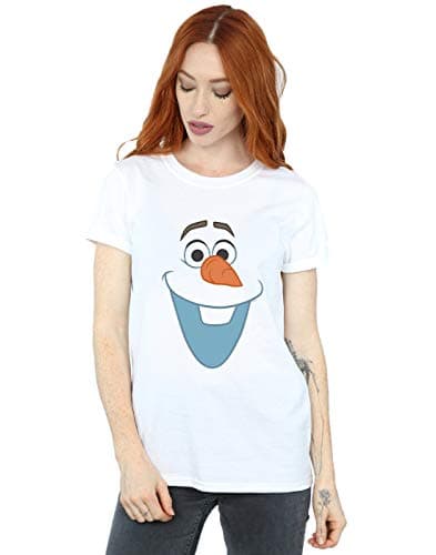 Image of Disney Women's Frozen Olaf Face Boyfriend Fit T-Shirt White Medium