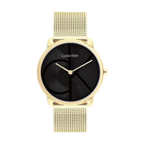 Image of Calvin Klein Two Hand Quartz Movement Watch for Women CK Iconic Collection with Gold Colored Stainless Steel Mesh Bracelet - 25300016
