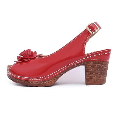 Image of 2026 Sandals for Women Womens Flower Open Toe Casual Platforms Heeled Bohemia Comfortable Summer Sandalias Shoes (Red, 5.5)