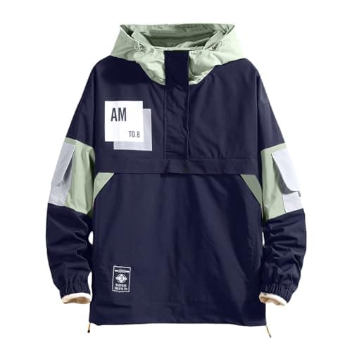 Image of GURUNVANI Casual Hoodie Long Sleeve Hooded Jacket Color Block Pullover, Navy Blue, Large