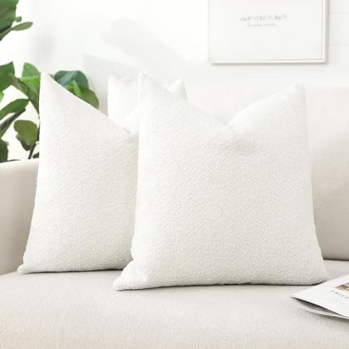 Image of Artscope Pack of 2 Textured Boucle Cushion Covers Square Pillow Cases Cozy Soft Decorative Couch Pillow Covers for Chair Sofa Bedroom Living Room Home Decor 45x45cm, Ivory White