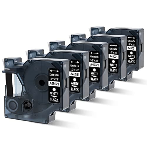 Image of Oozmas Compatible Label Tape Replacement for D1 Tape 45021 White on Black 12mm x 7m, Compatible with Dymo LabelManager 160 210D 360D 420P 450D, 5-Pack