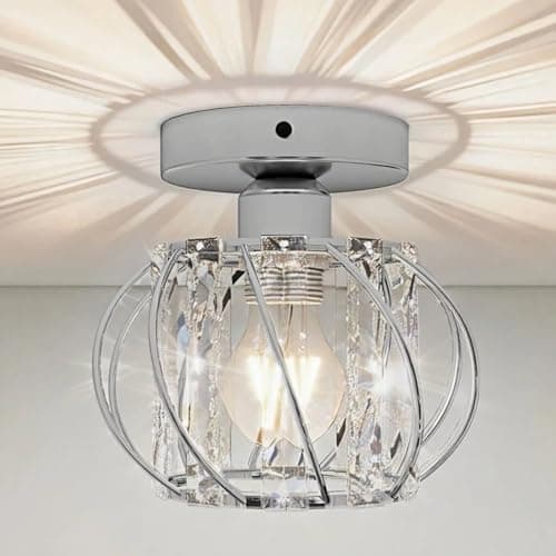 Image of Emitto Crystal Ceiling Light, Chandeliers Ceiling Light, Flush Ceiling Light, Modern K9 Glass E27 Ceiling Light for Hallway Kitchen Dining Rooms Living Rooms Bar, Silver