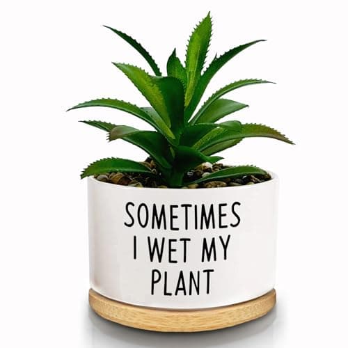 Image of FZTUON Thank You for Helping Me Grow Succulent Planter Pots with Bamboo Tray, Indoor Planter for Women, Men, Friends, Coworker,Housewarming Gift - Not Include Plant (Sometimes I Wet My Plant)