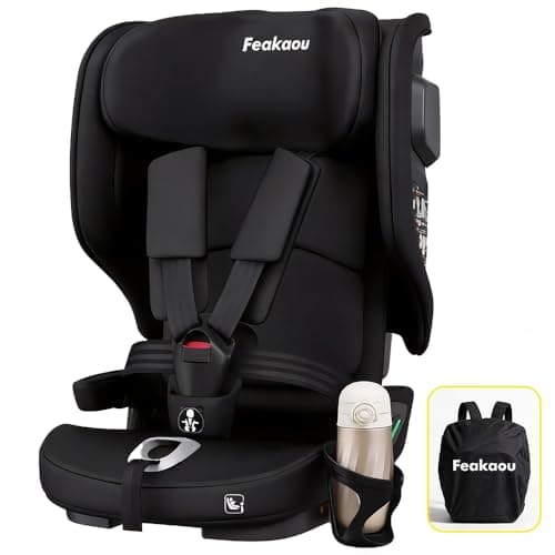 Image of Feakaou Toddler Car Seat - Travel Foldable Isofix Baby Car Seat,15 Months - 12 Years, 76-150cm,Narrow Portable and Lightweight,Side Impact Protection & Travel Bag & Cupholder,Black
