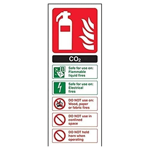 Image of V Safety 11004AC-S Co2 Id Fire Extinguisher Sign, Portrait, Self Adhesive Vinyl, Black/Green/Red, 75 mm x 200 mm