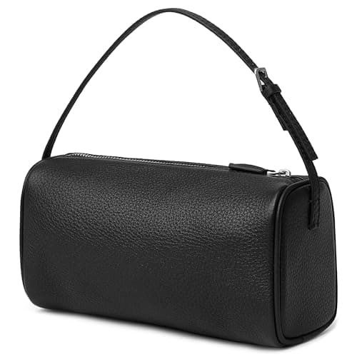 Image of DAILANDO Small Leather Top Handle Tote Purse Designer Mini Barrel Boston Crossbody Bag Cylinder Shoulder Handbags for Women, Black, S