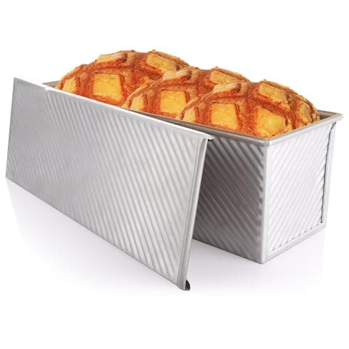 Image of VIDETOL Large Pullman Loaf Tin with Lid, 1200g / 2.6lb Dough Non Stick Loaf Tins for Baking, Aluminum Alloy Bread Tin Loaf Pan for Oven Baking