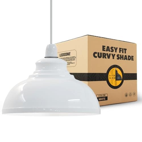 Image of LEDSONE Retro White Metal Ceiling Lampshade 29cm Easy Fit Modern Hanging Pendant Lightshade for Bedroom Dining Room Hallway Office Industrial Kitchen Restaurant Bar
