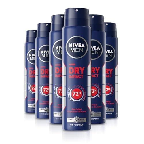 Image of NIVEA MEN Dry Impact 72H Anti-Perspirant Deodorant Spray (250ml, Pack of 6), Men's Sweat Block with 72H Odour Protection, Daily Use Anti-Perspirant