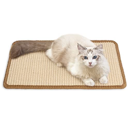 Image of FUKUMARU Cat Scratcher Mat, 30 x 50 cm Natural Sisal Cat Scratch Mats, Horizontal Cat Floor Scratching Pad Rug, Protect Carpets and Sofas - Beige
