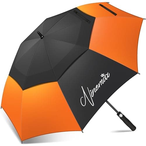 Image of NINEMAX Golf Umbrella Windproof and Rainproof 68inch, Large Umbrella Double Canopy, Golfing Brolly Heavy Duty Unbreakable for Men Women(Black/Orange)