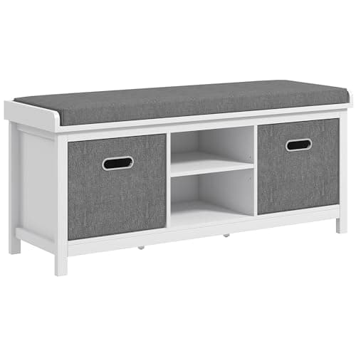 Image of HOMCOM Shoe Bench with Seat, Shoe Storage Bench with Cushion, 2 Drawers and Adjustable Shelf for Entryway, Hallway, Living Room, Bedroom, White