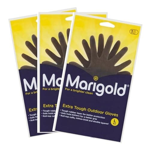Image of BBliss 3 X Gardening Rubber Gloves Extra Tough & Non-Slip Grip for Outdoor Cleaning | Roll-top Cuffs Cotton-lined & Double Layered | Large Black