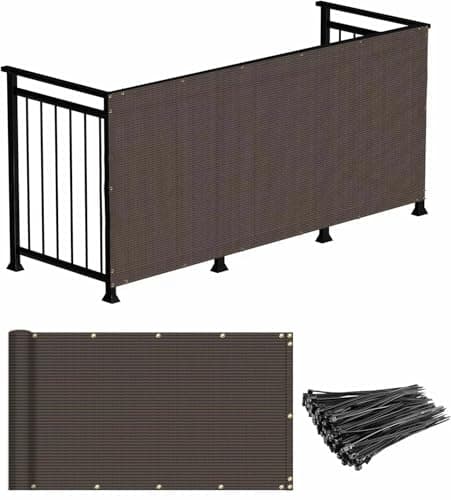 Image of NEW-YIJUNSHUN Balcony Privacy Screen, 1m x 5m Patio Privacy Protective Screens 500g/m² HDPE 95% UV Block Porch Privacy Fence Cover for Backyard Deck Railing Pools - with Cable Ties and Rope (Brown)