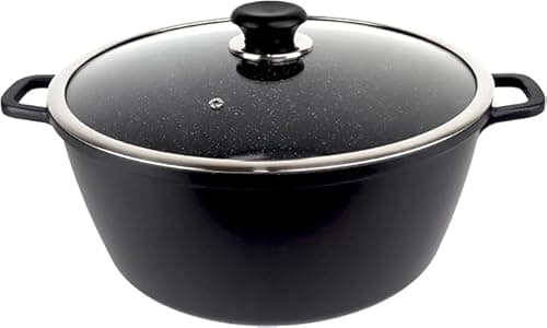 Image of Housetronics 32cm Stock Pot with Lid, Non-Stick Die-Cast Aluminium Cooking Pot, Ceramic Coating, Induction & Oven Safe Casserole Pan, Durable & Easy Clean Cookware, 9.08 L