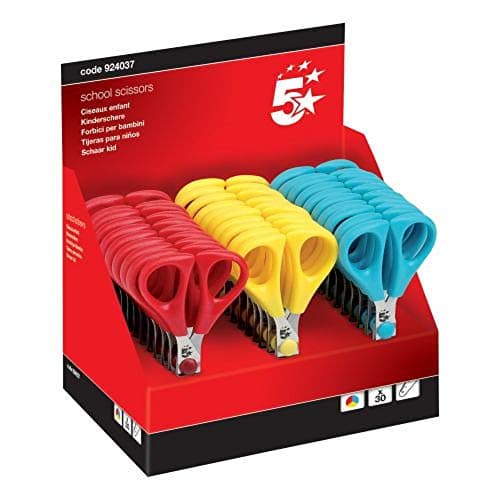 Image of 5 Star School Scissors with Plastic Handles and Stainless Steel Blades 55mm Assorted [Pack of 30], Turquoise