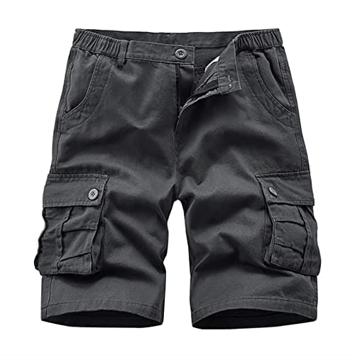Image of iCKER Mens Multi-Pocket Cotton Shorts Camo Cargo Shorts Loose Fit Camouflage Short,Grey 2#,34