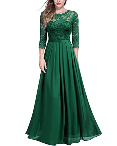 Image of MIUSOL Women's Retro Floral Lace 3/4 Sleeve Wedding Bridesmaid Maxi Dress (Large, Dark Green)