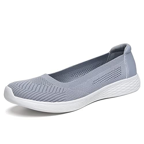 Image of TIOSEBON Womens Slip On Loafers Lightweight Low-Top Flat Breathable Casual Mesh Walking Shoes 4 UK Gray