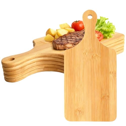 Image of 6 Pcs Small Wooden Chopping Board, Serving Cutting Board with Handle, Dinner Plate Food Tray Kitchen Charcuterie Board