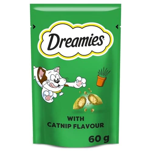Image of DREAMIES - Catnip Cat Treats - 8 x 60 g - Snacks with Delicious Catnip - Bulk Cat Food - Multipack Snacks 8 Pouches