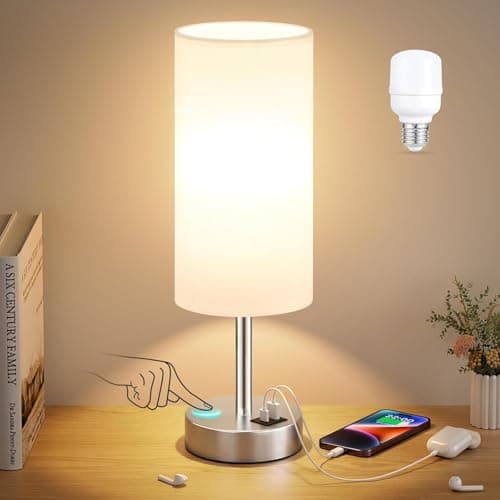 Image of Aooshine Bedside Lamps, Dimmable Table Lamps with White Fabric Shade, Silver Base(Bulb Included)